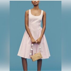 ANTHROPOLOGIE MIDI DRESS SLEEVELESS SCOOP-NECK BASQUE-WAIST PINK XXSP NWT